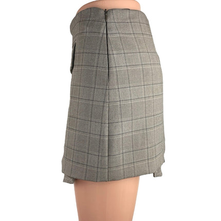 Zara Gray Plaid High Waisted Wrap Zip Pleated Pocket A Line Mini Skirt Size XS