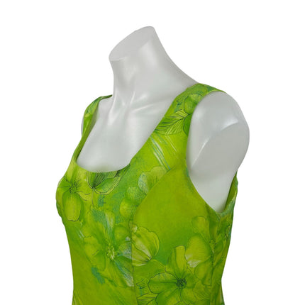 Georgiou Green Floral Sleeveless Square Neck ruffle Fit & Flare Mini Dress Sz M