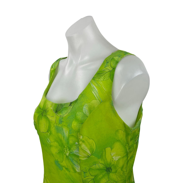 Georgiou Green Floral Sleeveless Square Neck ruffle Fit & Flare Mini Dress Sz M