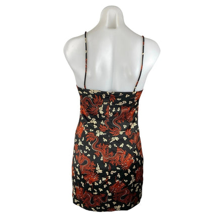 Zara Black Silk Satin Dragon Sleeveless Cami Camisole Tank Mini Slip Dress Sz XS