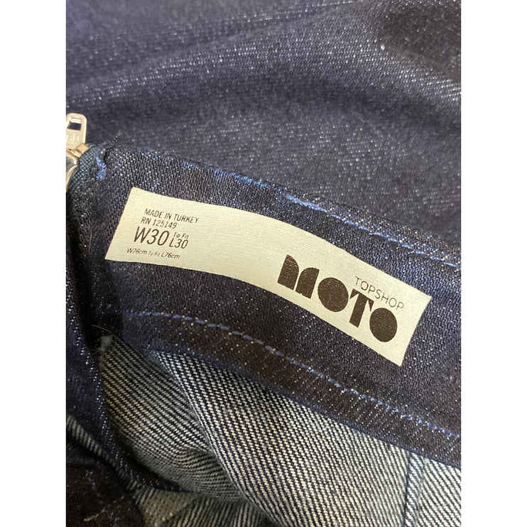 Topshop Moto Blue Dark Wash High Rise Tie Wait Wide leg Denim Jeans Pants Sz 30