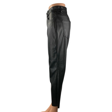 ONLY Emily Women's Black Faux Leather Vegan Slim Straight Crop Trousers Pants M