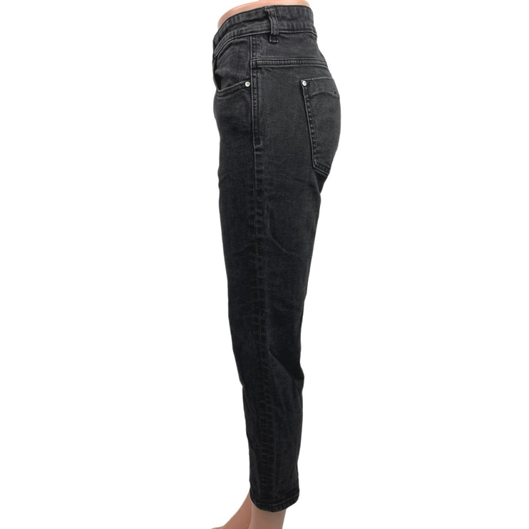 Zara Black Mid Rise Denim Cotton Stretch Casual Cropped Skinny Jeans Size 12