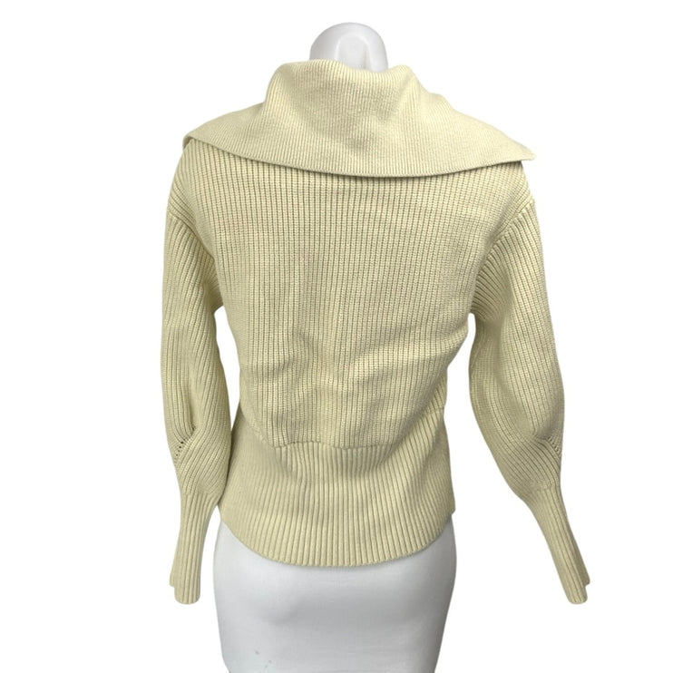 NA-KD Women's Yellow Ribbed Knit Collared Balloon Long Sleeve Sweater Top Size S