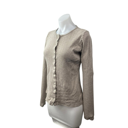 Brandy Melville Beige Crew Neck Long Sleeve Button Down Cardigan Sweater Top M/L