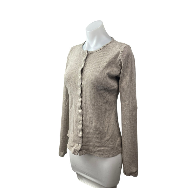 Brandy Melville Beige Crew Neck Long Sleeve Button Down Cardigan Sweater Top M/L