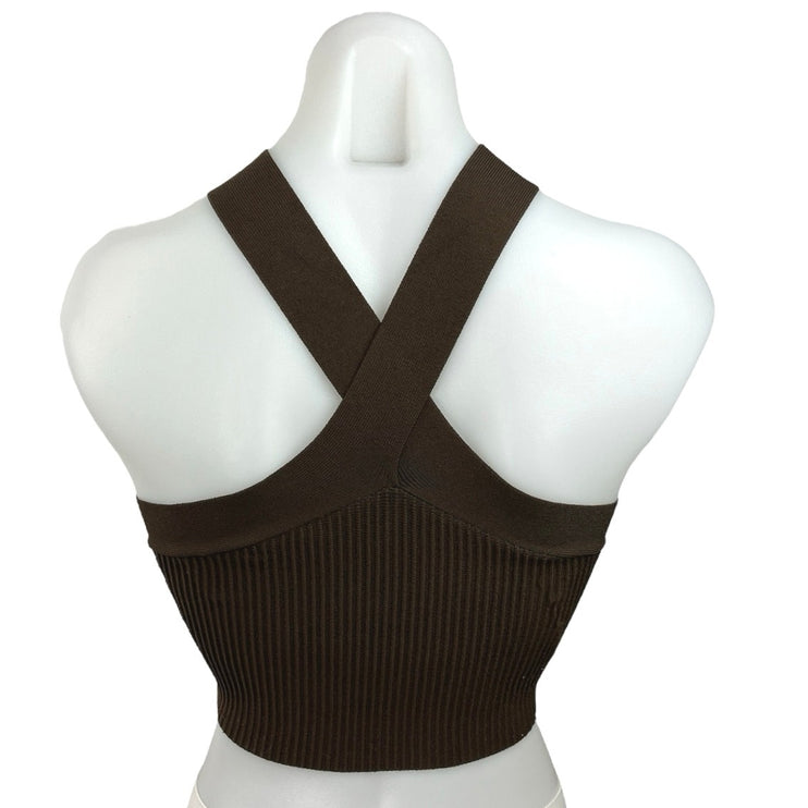 Aritzia Babaton Brown Sculpt Knit Criss Cross Stretch Cropped Tank Top Size 2XS