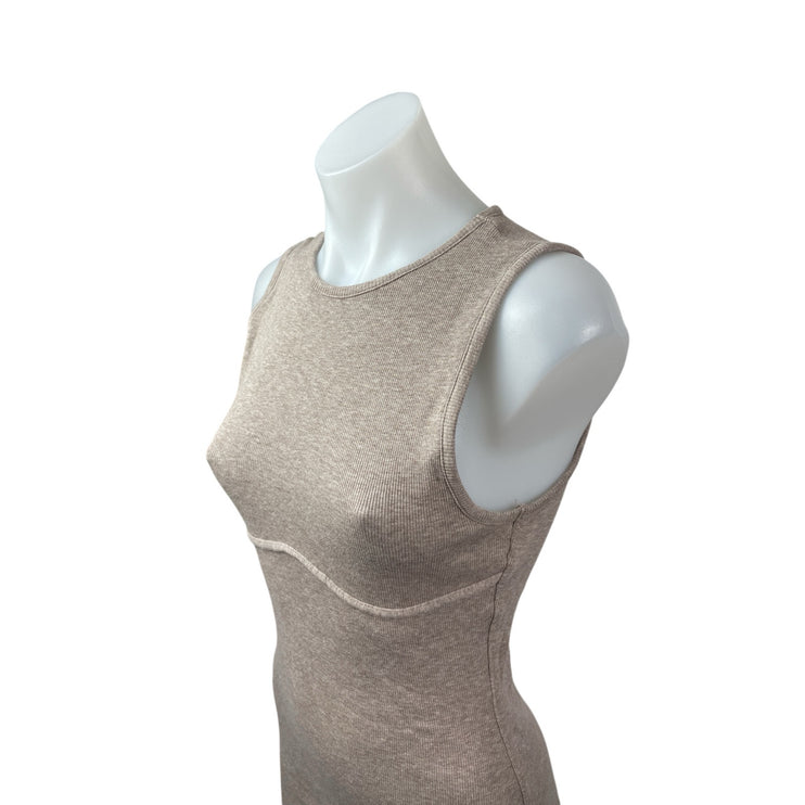 Kookai Beige Ribbed Knit Bustier Sleeveless Tank Crew Mini Bodycon Dress Size 1