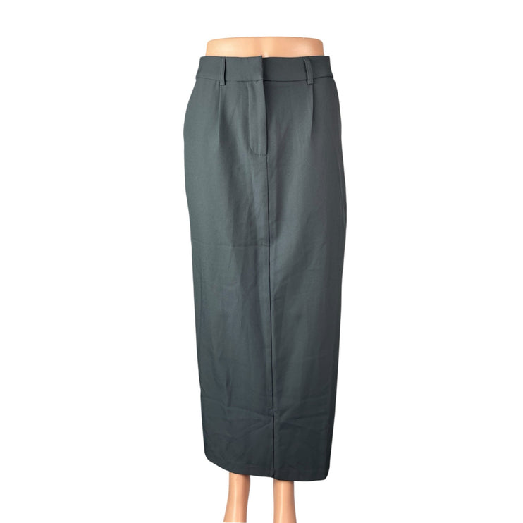 Princess Polly Women's Dark Gray High Waisted Slit Pleated Pencil Midi Skirt 4