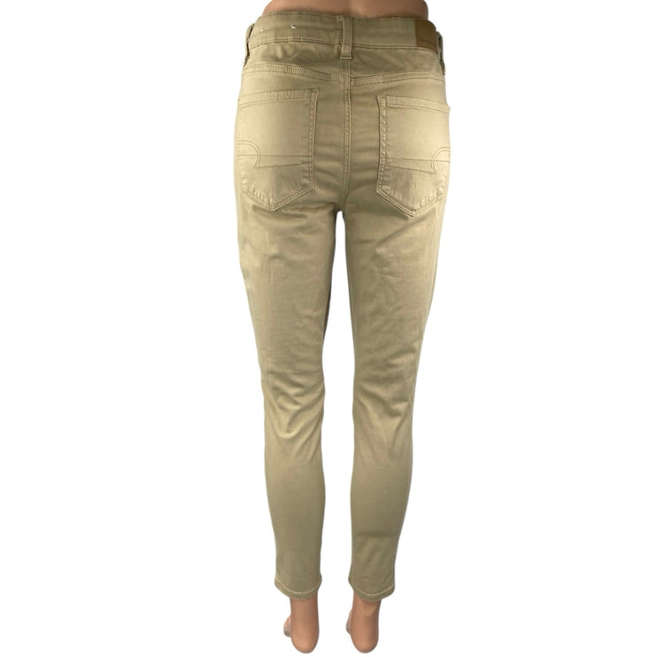 American Eagle Women's Beige Tan Mid Rise Skinny Slim Stretch Trousers Pants 6
