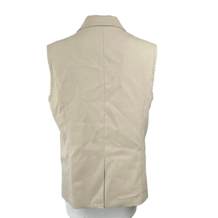 Mina Self Women's Beige Peak Lapel Sleeveless Vest Blazer Coat Jacket Size L