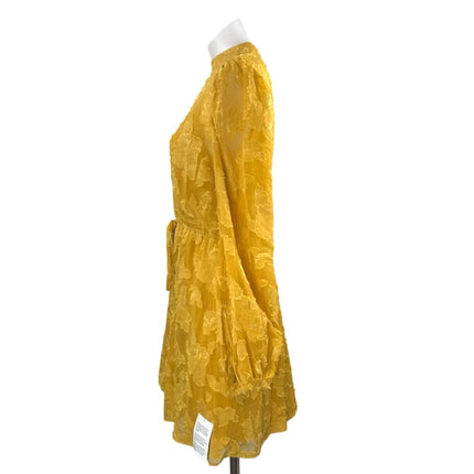 NEW Asos Mustard Yellow High Neck Long Puff Sleeve Fit & Flare Mini Dress Size 6