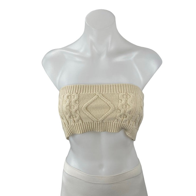 Forever 21 Womens Beige Cable Knit Tube Bralette Long Sleeve Crop Cardigan Set S