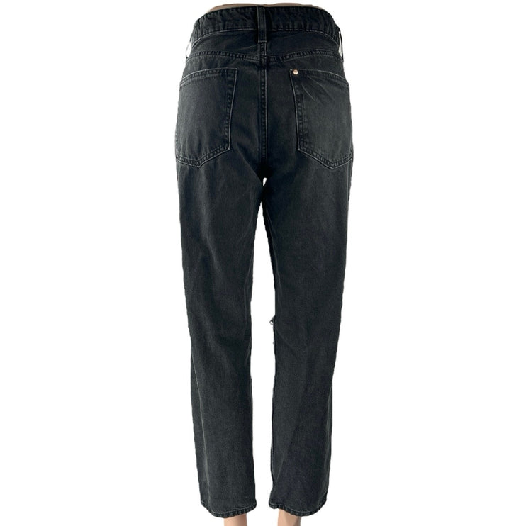 H&M Women's Black Distressed High Rise Boyfriend Tapered Denim Jeans Size 6