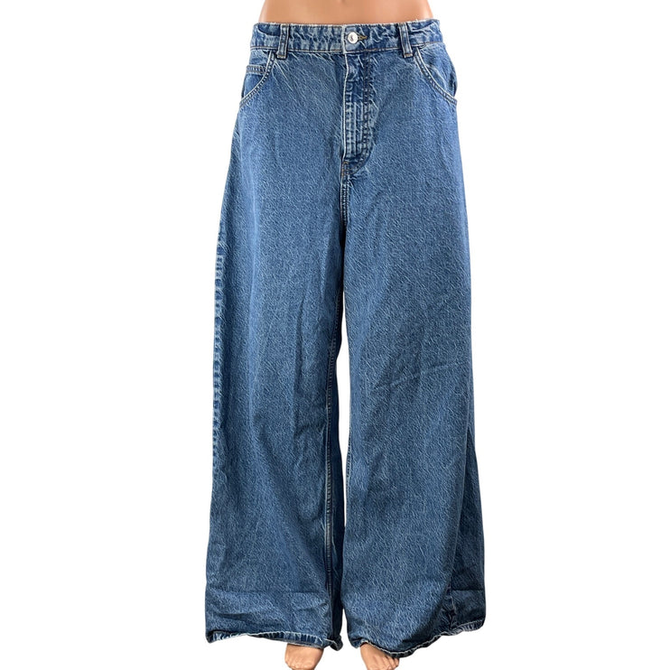 Zara Women's Blue High Waisted Y2k Wide Leg Baggy Palazzo Denim Jeans Size 10