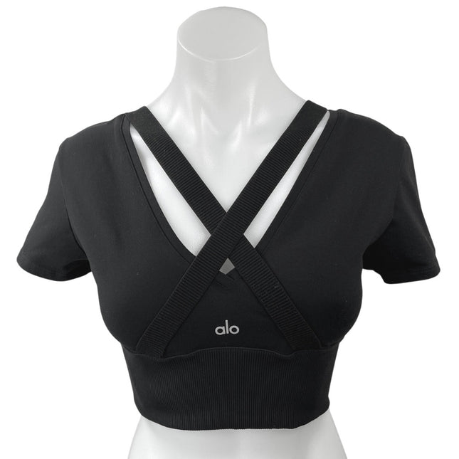 Alo Yoga Black Overlay Elastic Strap Crisscross Revolve Athletic Crop – Brie