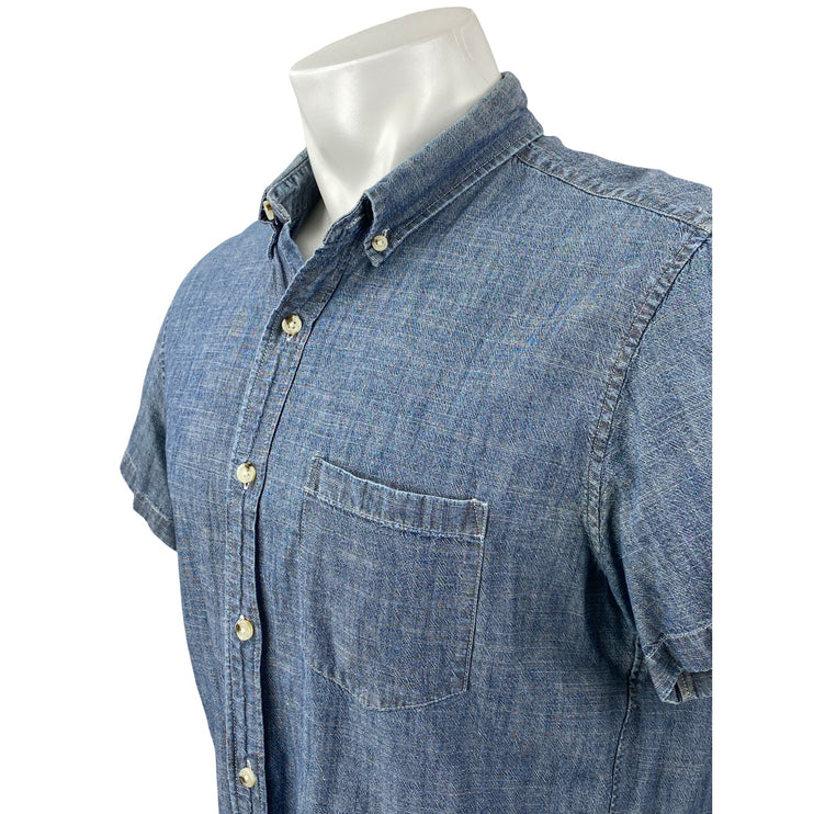 J.Crew Men's Blue Chambray Denim Jean Pocket Short Sleeve Button Up Shirt Top L