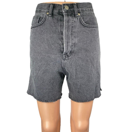 Storets Black High Waisted Frayed Raw Hem Cutoff Bermuda Denim Jeans Shorts Sz S