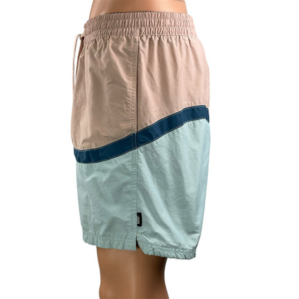 Vans Men's Pink Blue Colorblock Drawstring Relaxed Fit Swim Board Shorts Size L
