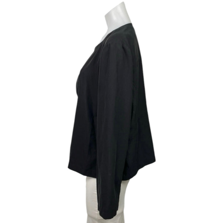 Eileen Fisher Womens Black Tencel Long Sleeve Open Front Blazer Coat Jacket Sz L