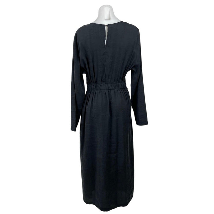 Nasty Gal Black Long Sleeve Tie Front Knot Crew Neck A Line Maxi Dress Size L