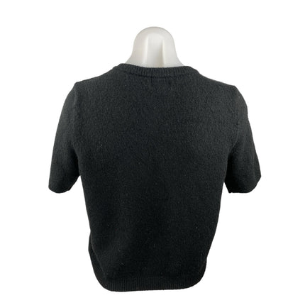 H&M Black Knit Crew Neck Short Sleeve Button Down Crop Cardigan Sweater Top Sz S