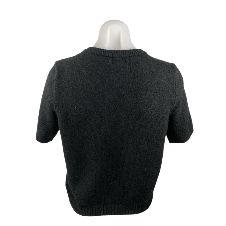 H&M Black Knit Crew Neck Short Sleeve Button Down Crop Cardigan Sweater Top Sz S