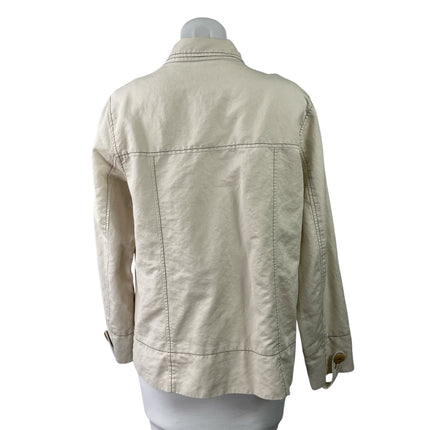 Sundance Womens Cream Beige Linen Blend Zip Up Button Utility Coat Jacket Size M