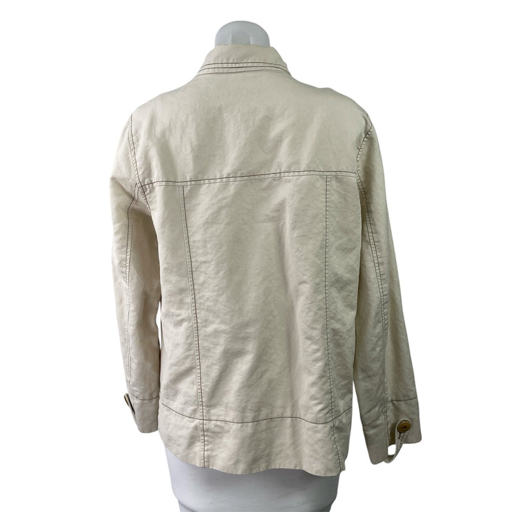 Sundance Womens Cream Beige Linen Blend Zip Up Button Utility Coat Jacket Size M