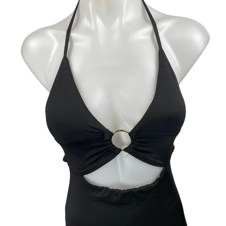 Princess Polly Black Sleeveless Cutout Halter Tie Backless Mini Bodycon Dress 4