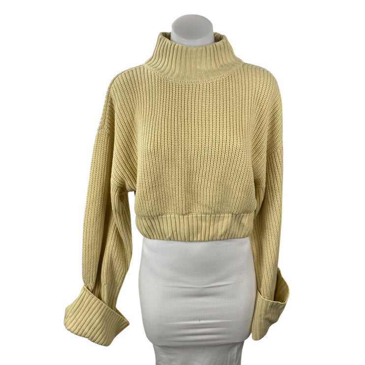 WeWoreWhat Women's Cream Yellow Ribbed Knit Turtleneck Cropped Sweater Size XS