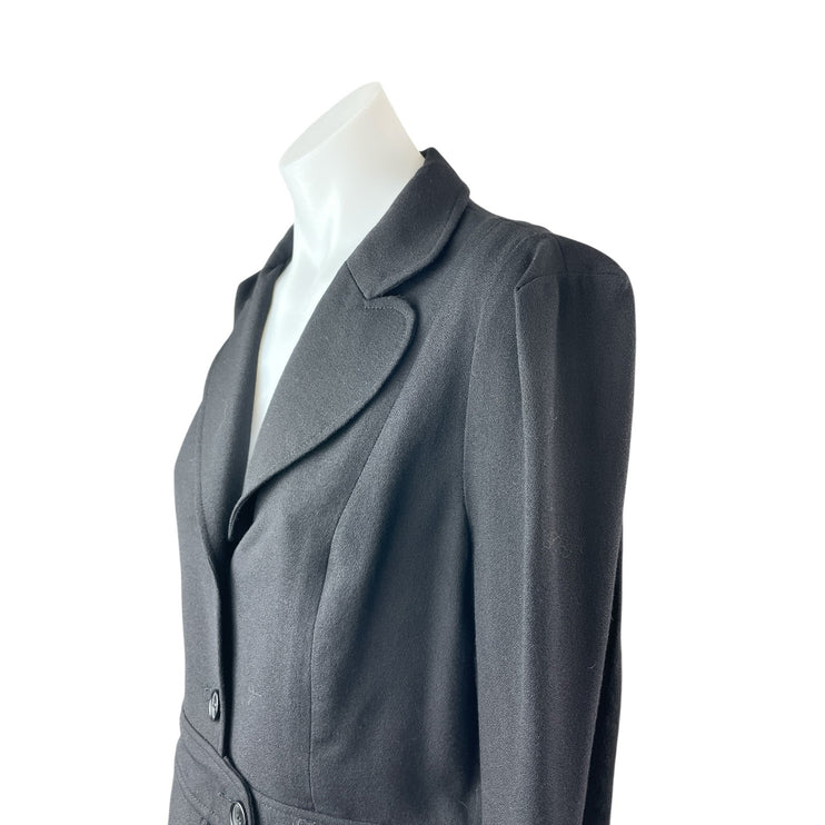 French Connection Women's Black Wool Belted Button Up Blazer Coat Jacket Size 12