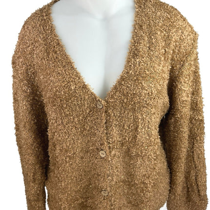 NEW Cider Women's Brown Teddy Fuzzy Button Down Cardigan Sweater Top Size 3XL