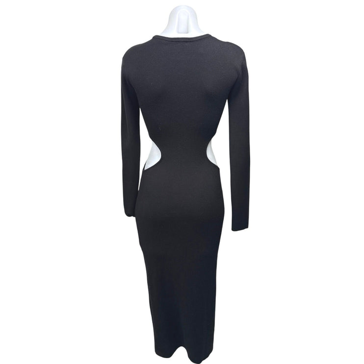 Dynamite Black Cutout Long Sleeve Midi Fitted Bodycon Knit Sweater Dress Size M