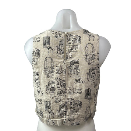 Abercrombie & Fitch Architectural Sketch Linen Sleeveless Crop Vest Tank Top S