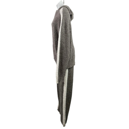 Skims Women's Gray Cozy Knit Teddy Stripe Fleece Hoodie Jogger Lounge Set S/M