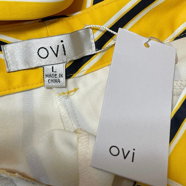 NEW Ovi Women's Yellow Black Striped High Rise Straight Leg Trousers Pants L