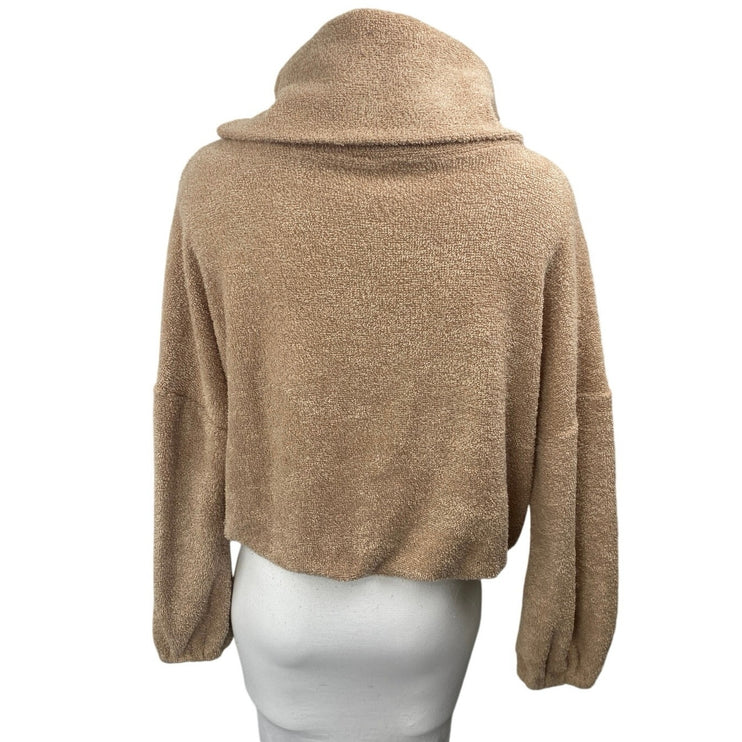 Lumiere Women's Brown Tan Fleece Cowl Neck Long Sleeve Oversized Sweater Top M