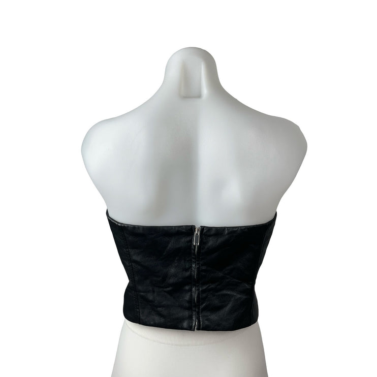 Aritzia Babaton Cindy Black Faux Vegan Leather Bustier Tube Crop Corset Top Sz 6