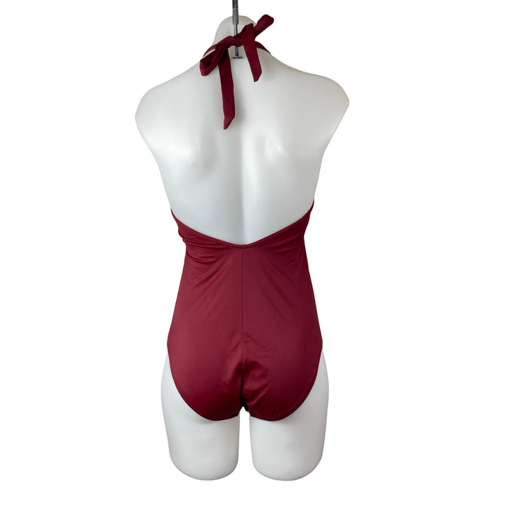 Amante Red Silk Satin Braided Halter Open Back One Piece Swimsuit Swimwear Sz L