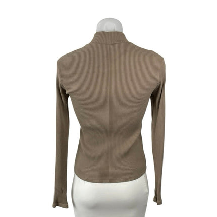 Uniqlo Women's Brown Ribbed Knit Mock Neck Long Sleeve Tee T-Shirt Blouse Top XS