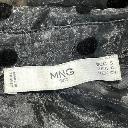 MNG Mango Black Polka Dot Mesh Sheer Long Sleeve Button Down Blouse Top Size S