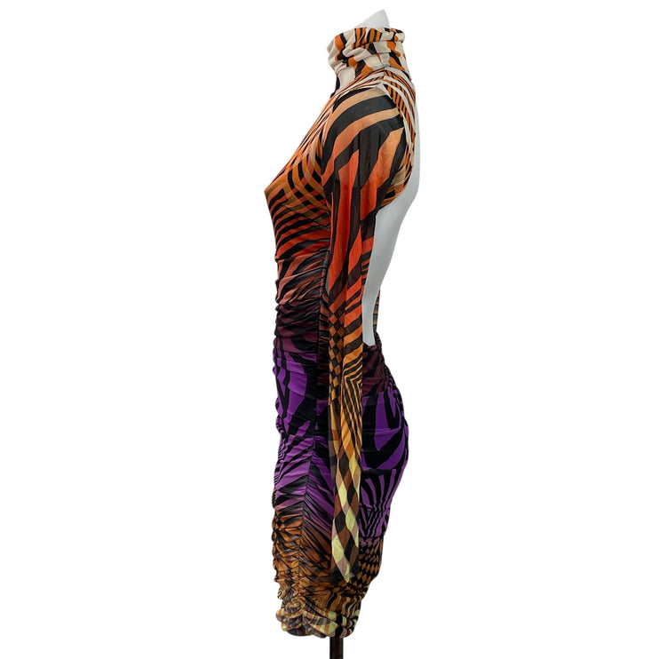 AFRM Lavinia Women's Multicolor Long Sleeve Abstract Print Ruched Mini Dress SP