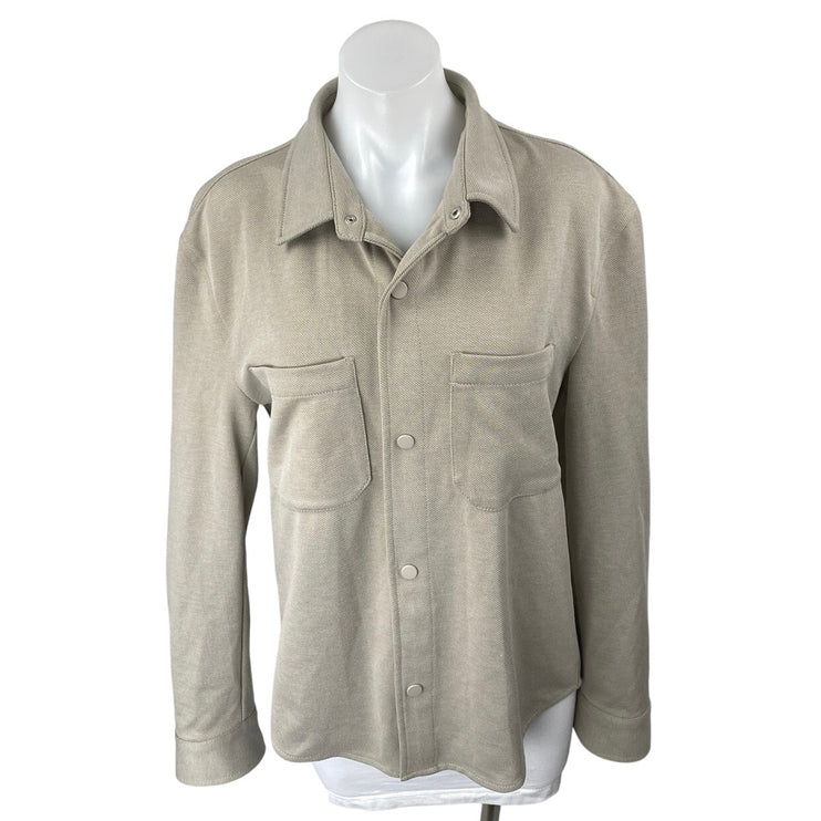 Zara Men's Beige Long Sleeve Button Down Collar Pockets Shirt Jacket Top Size M
