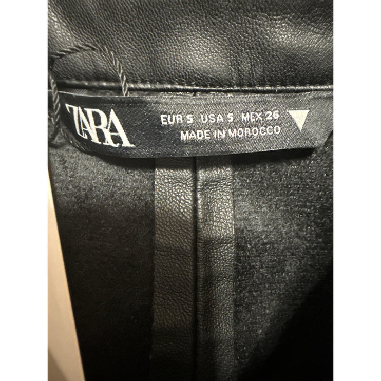 NEW Zara Black Faux Leather Long Sleeve Collared Button Down Midi Shirt Dress S