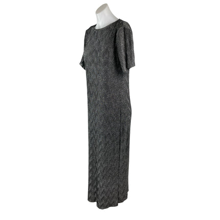 MNG Mango Womens Black Glitter Metallic Textured Short Sleeve Maxi Shift Dress 4