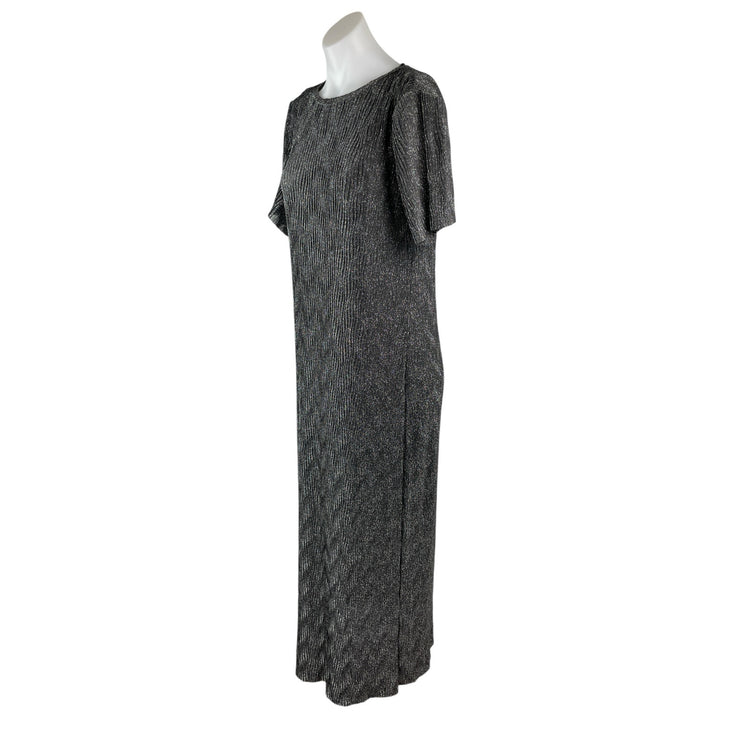 MNG Mango Womens Black Glitter Metallic Textured Short Sleeve Maxi Shift Dress 4