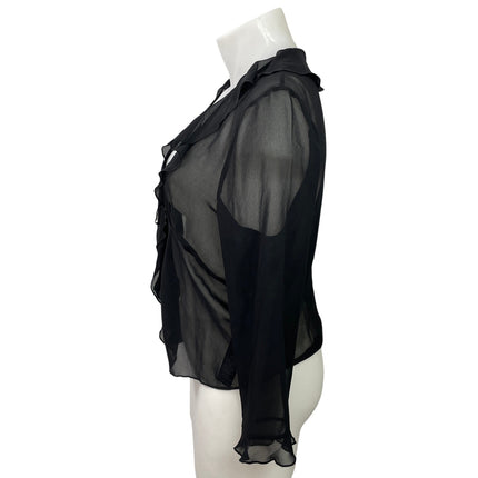 Aritzia Wilfred Black Long Sleeve Chiffon Sheer Ruffles Tie Front Blouse Top XL