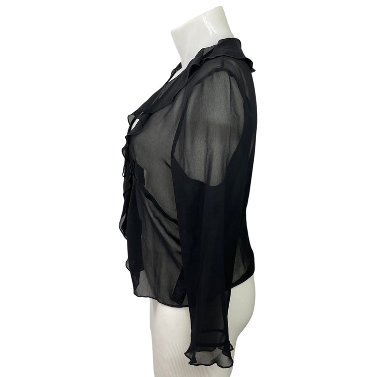 Aritzia Wilfred Black Long Sleeve Chiffon Sheer Ruffles Tie Front Blouse Top XL
