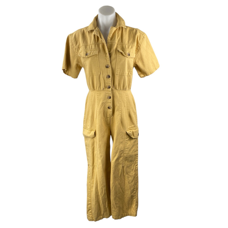Asos Yellow Short Sleeve Utility Cargo Button Up Denim Jean Coverall Jumpsuit 4